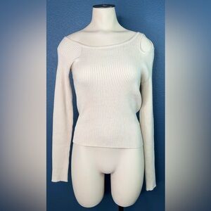 Noisy May Sweater Beige Ribbed Knit Shoulder Cut Out Long Sleeve Stretch
